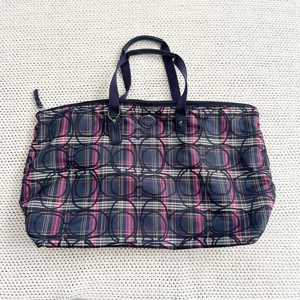 Coach Vintage Limited Edition Purple Tartan Weekender Bag Removable Pouch READ